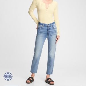 Gap High Rise Cheeky Straight Jeans - Distressed, Light Wash, Size 35